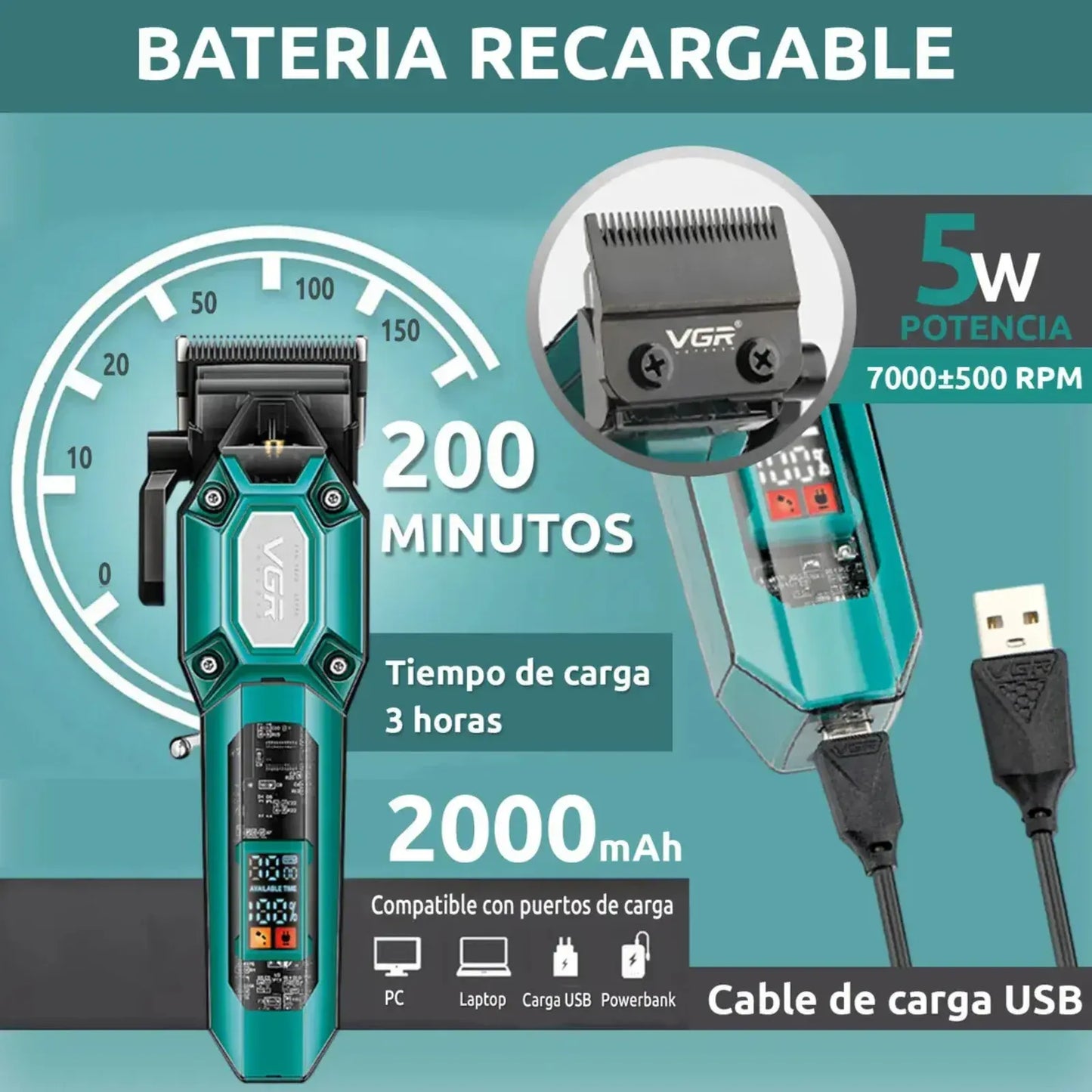Máquina de Cortar Cabello Profesional VGR V-600