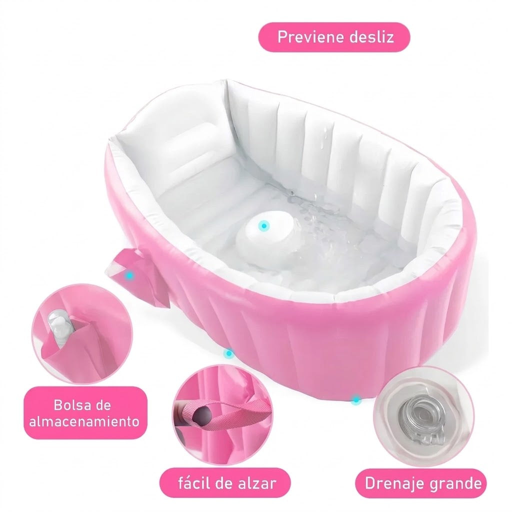 Bañera Tina Inflable Rosada Para Bebés Portátil Antideslizante Y Cómoda (Copia)