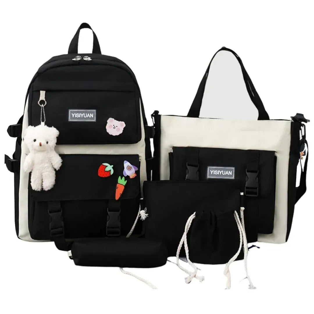 Maleta Mochila Morral Bolso Estuche Escolar Viajero 5 Piezas Negro