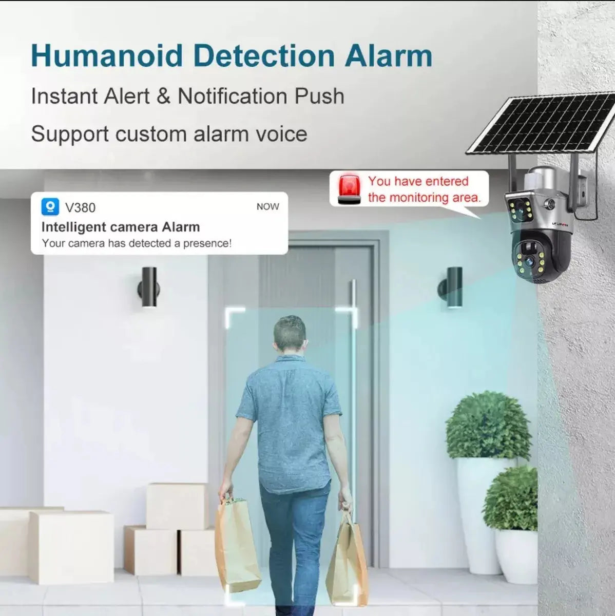 Camara De Seguridad Wifi Con Panel Solar Doble Lente Color Negro