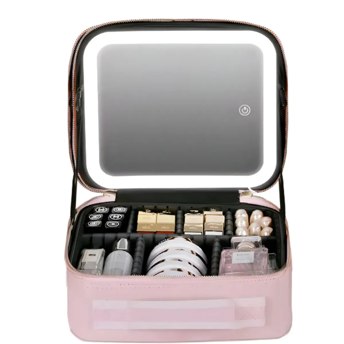 Estuche De Maquillaje Con Espejo Luz Led Cosmetiquera Rosa