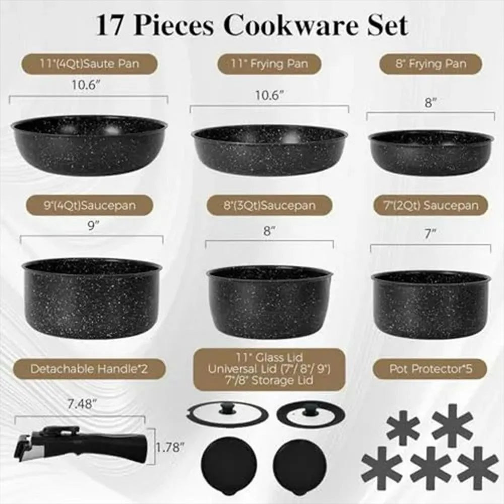Set Juego De Ollas 17 Piezas Granito Marmol Antiadherente