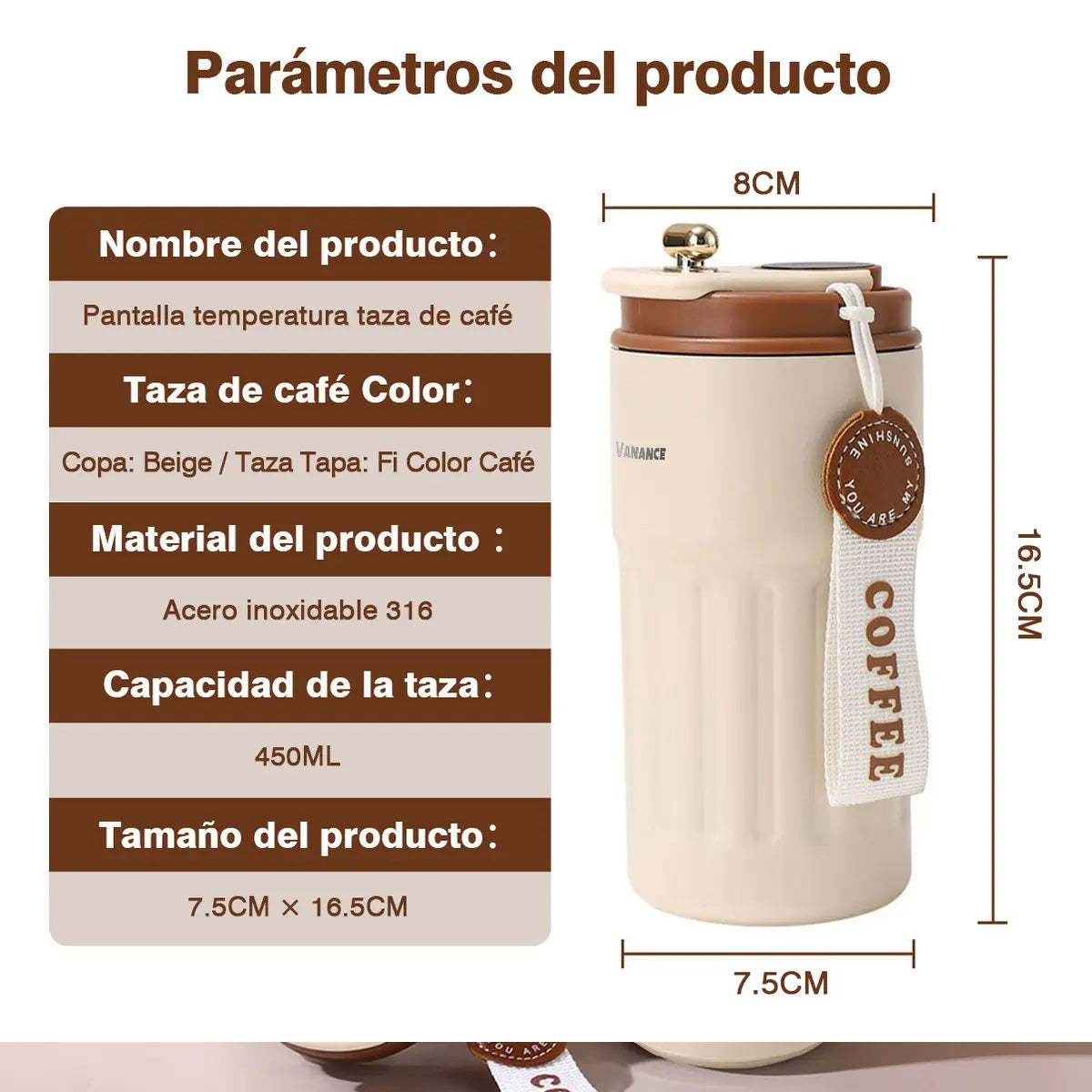 Termo Inteligente Taza De Cafe Pantalla Digital Led 500ml