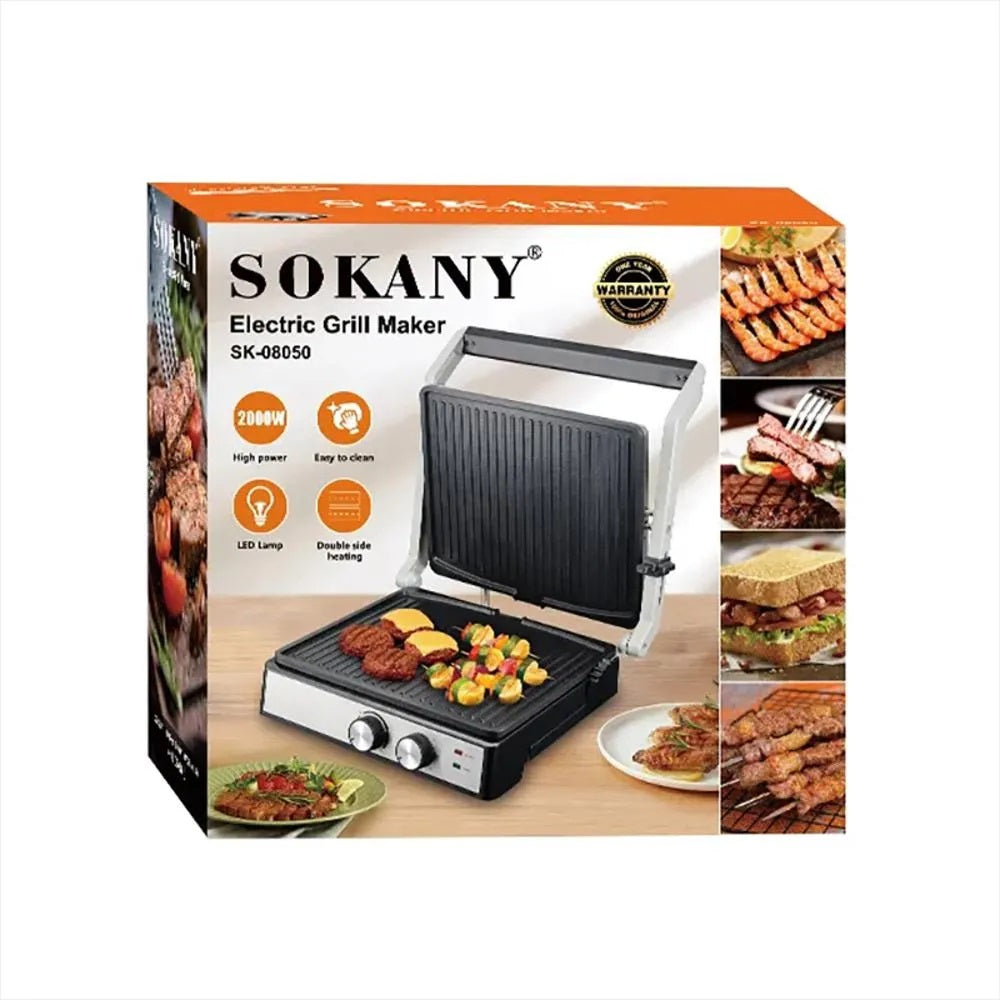 Tostadora Eléctrica Sokany Sk08050 Con Parrilla De Contacto, Apertura De 180 Grados