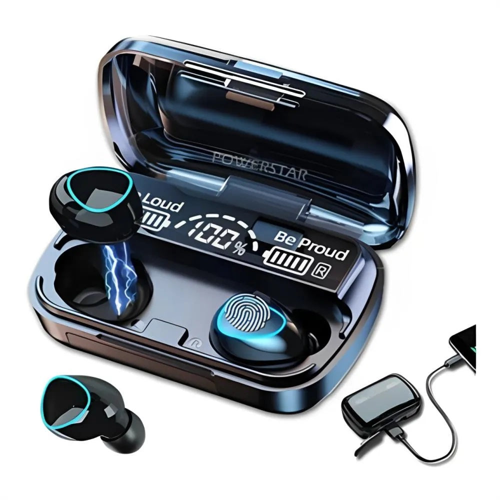 Audífonos Inalámbricos Bluetooth M10 V5.1 Con Power Bank Y Control Táctil Negro