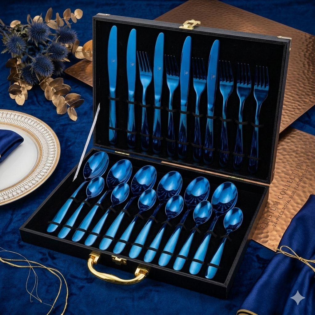 Juego Cubiertos 24pzas Acero Quirúrgico Premium Azul Zafiro