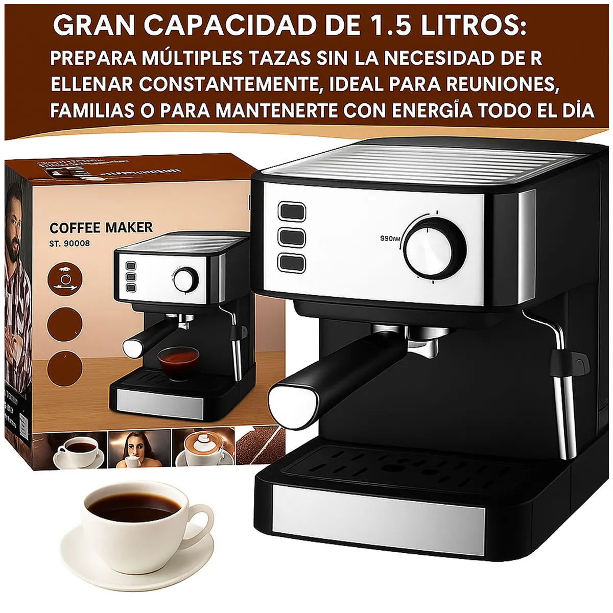 Cafetera Eléctrica Sokany para Café Espresso y Cappuccino – 15 Bares de Presión