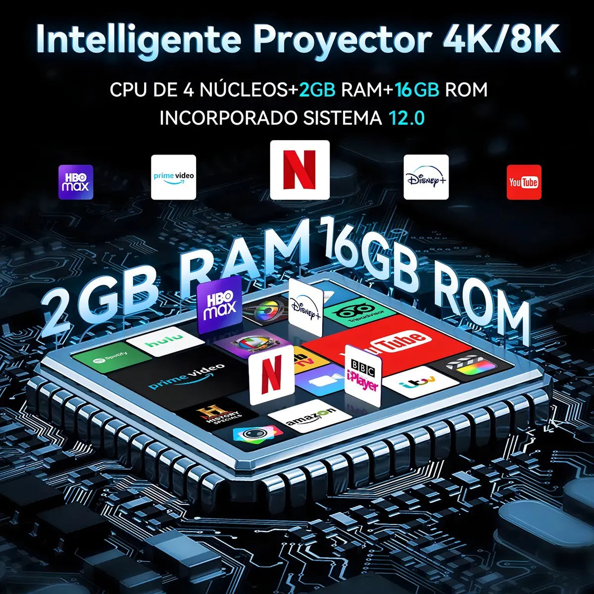 Proyector Inteligente HY-300 Plus Portátil 4K – Android 12 Full HD 1080p WiFi Bluetooth Incluye 2 Gamepads