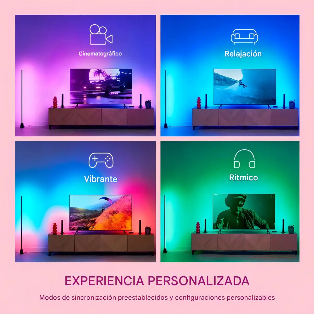 Cinta Tira Led Inmersiva Smart Para Tv 4m Con Deco Sync Box Hdmi