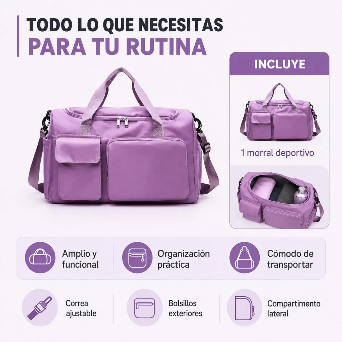 Morral Deportivo Textil Morado Morral Gimnasio Viaje Ligero