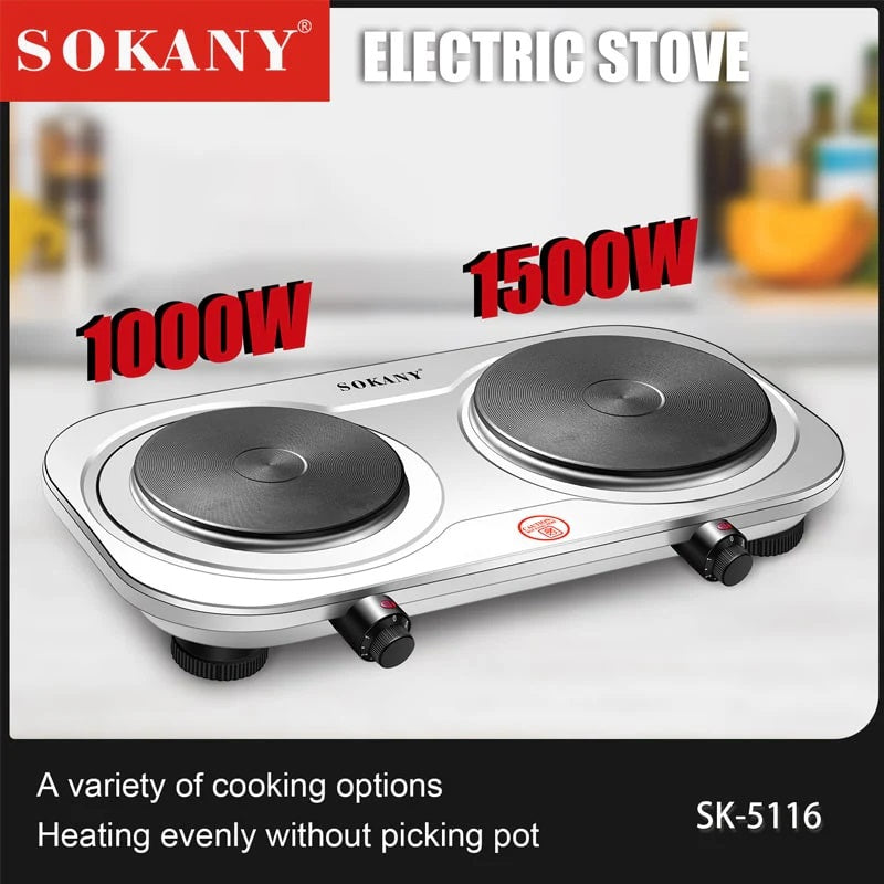 Estufa Eléctrica Doble Sokany SK-5116 – 2500W con Control de Temperatura de 5 Niveles