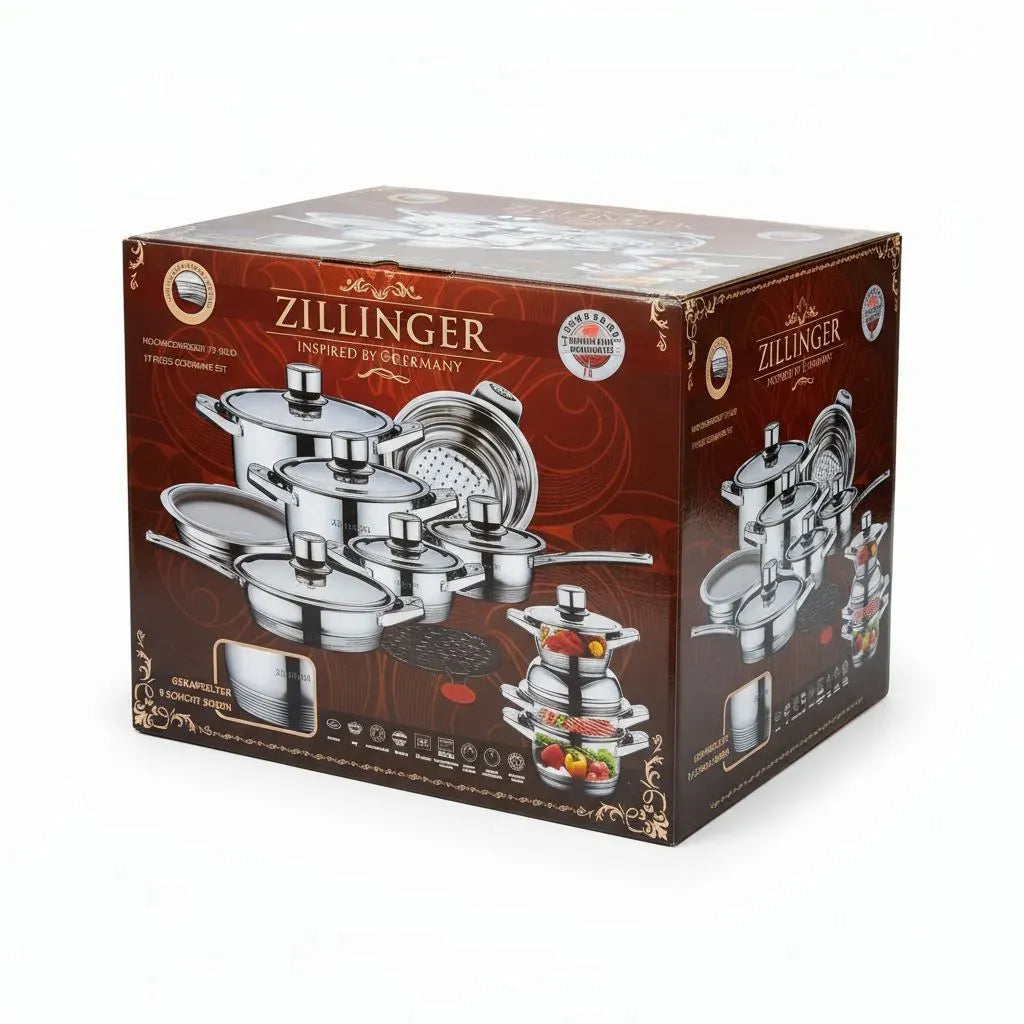 Juego de Ollas Zillinger 17 Piezas Acero Inoxidable Quirúrgico con Tapas de Control Térmico