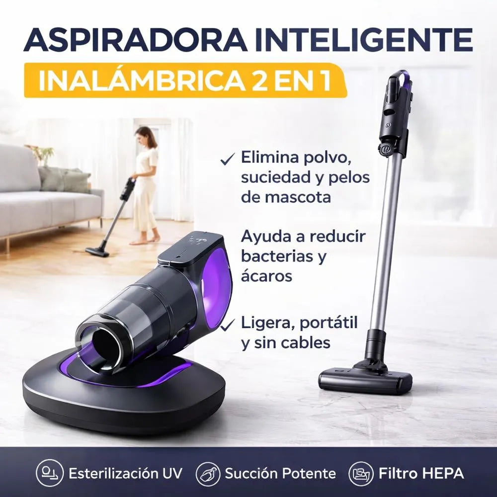 Aspiradora Inteligente Inalámbrica 2 En 1 Uv Succión Potente Filtro Hepa