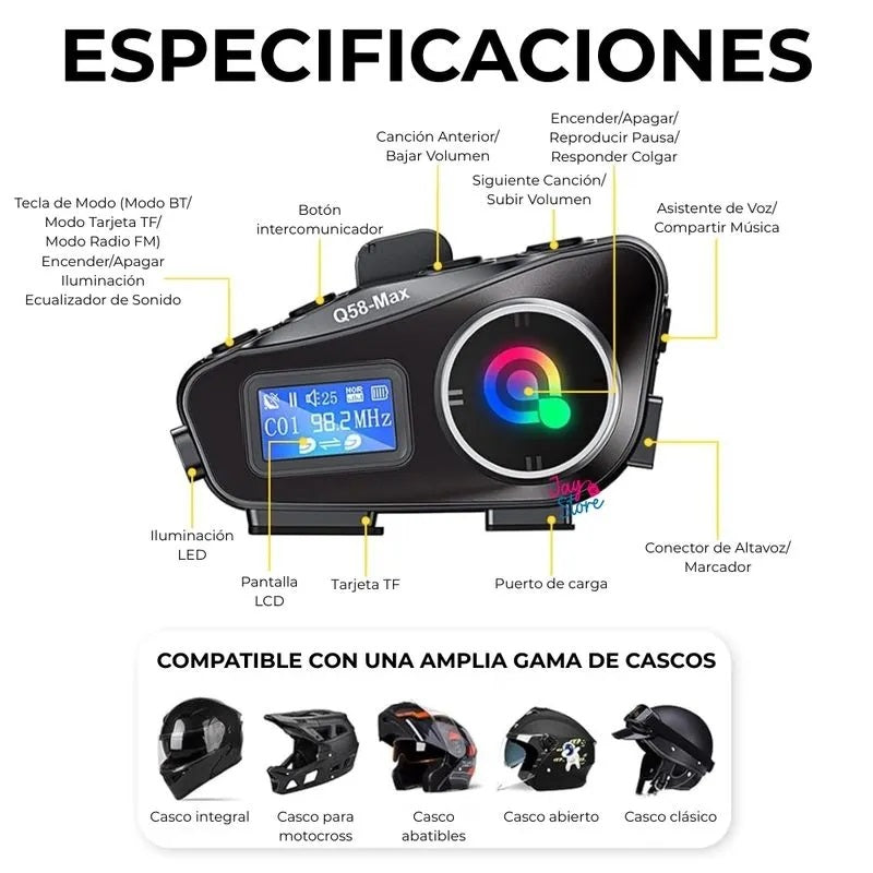 Intercomunicador Bluetooth Q58 Max Moto Auricular Casco Radio