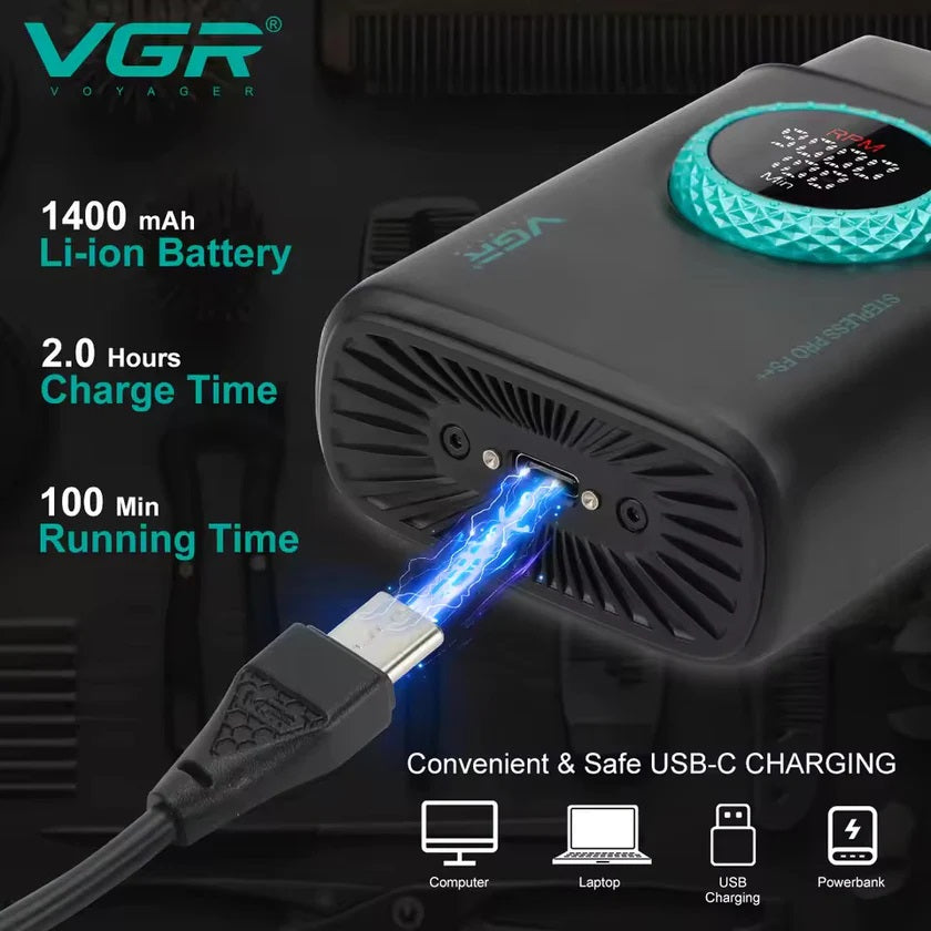 Combo Barbería Profesional VGR V-977 y V-377 – Patillera Trimmer BLDC + Afeitadora Shaver Titanium Recargable