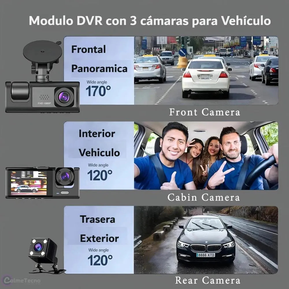 Cámara Para Carro Dash Cam 3 Lentes Full HD 1080p
