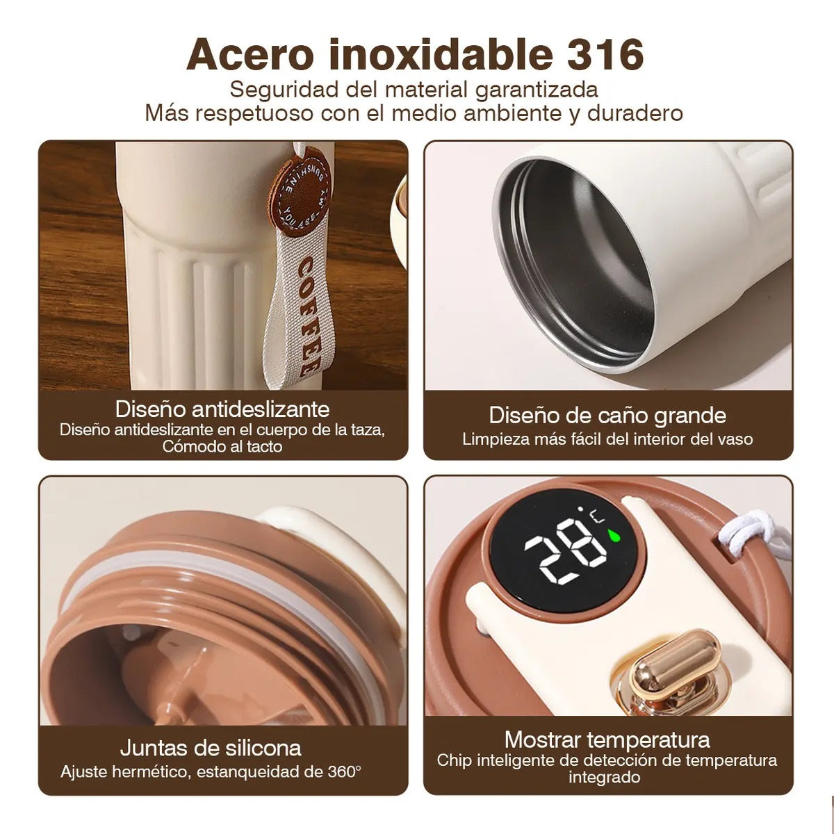 Termo Inteligente Taza De Cafe Pantalla Digital Led 500ml