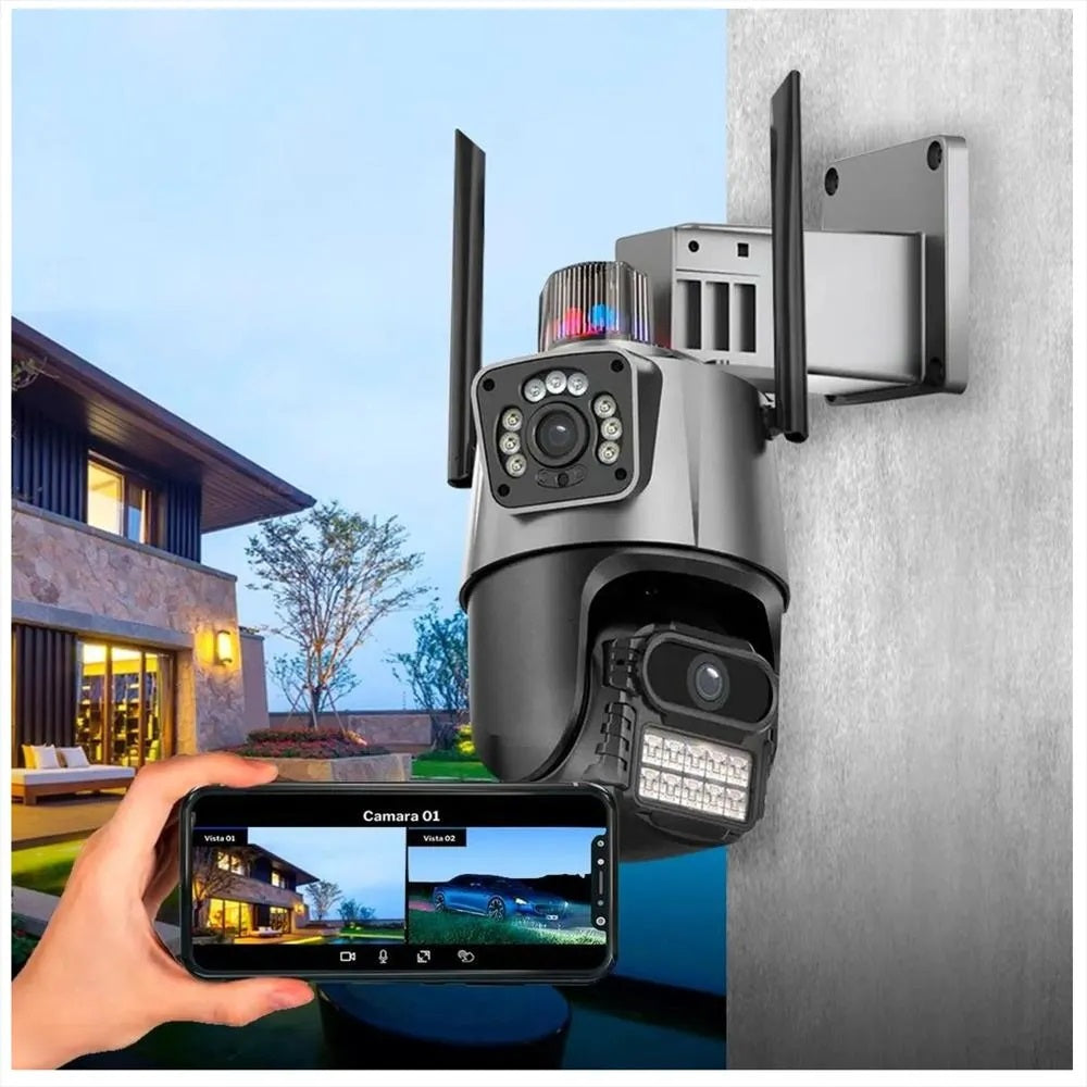 Cámara Seguridad Wifi Doble Lente Vision Nocturna Con Alarma