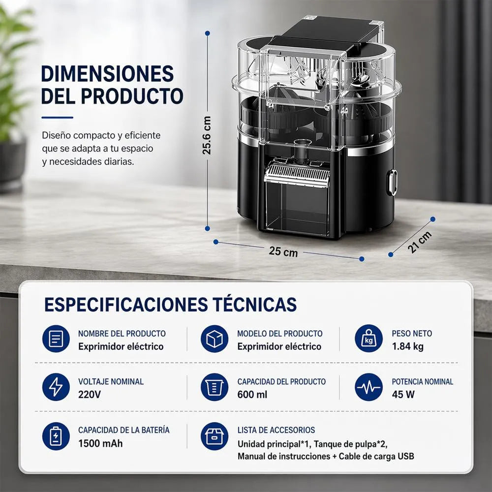 Exprimidor De Naranjas Eléctrico Automático Extractor Doble Transparente