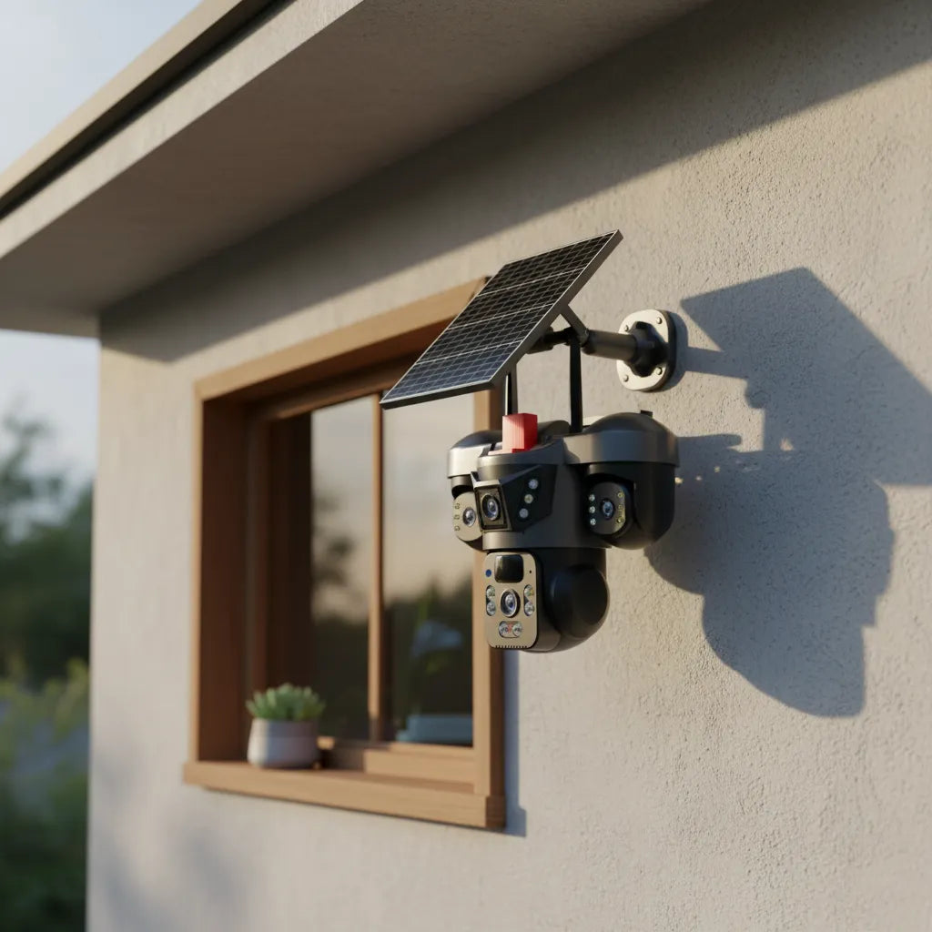Cámara de Seguridad Solar Wi-Fi Triple Lente QL21 con Panel Solar
