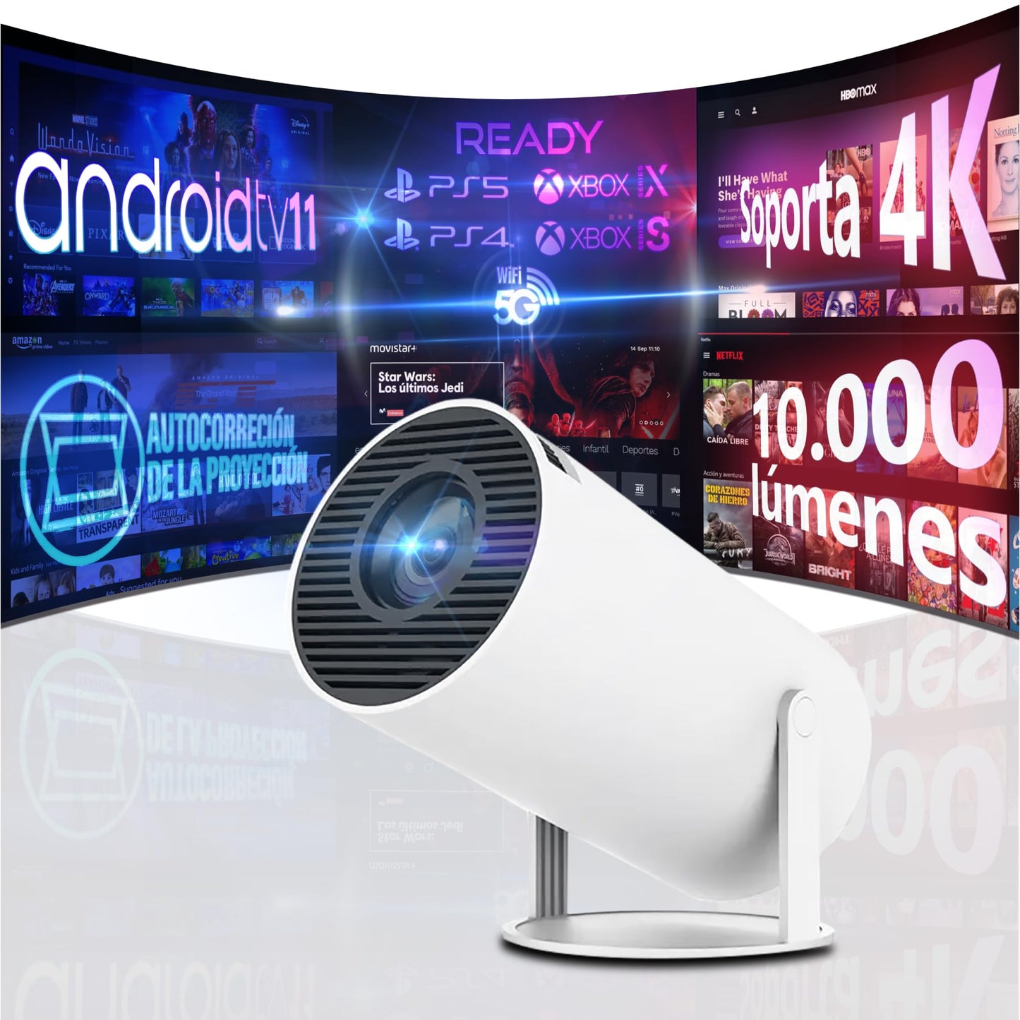 Mini Proyector Smart HY300 Portátil – Cine en Casa 4K Android 11, WiFi y Bluetooth
