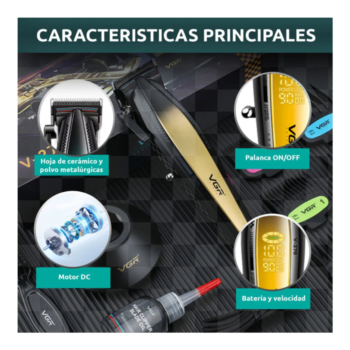 Máquina De Cabello Pro Vgr V-270 Metal 9000rpm Dorado