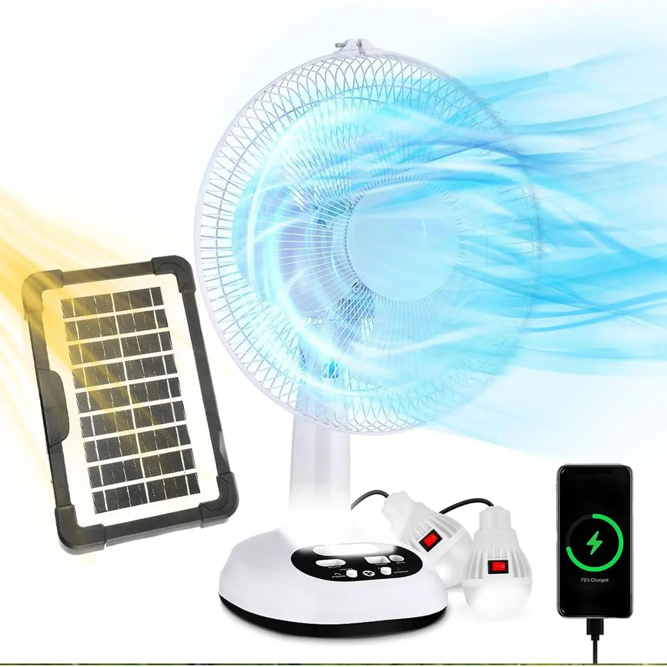Ventilador Solar De 12 Pulgadas Silencioso De 2 Velocidades Estructura Blanco GDTimes 8012