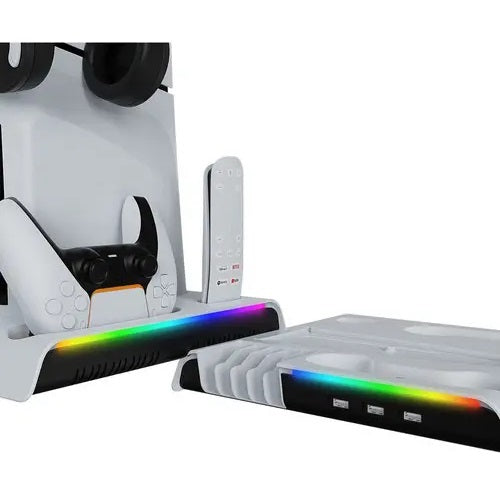 Estación De Carga Multifuncional Para PS5 Con Luces RGB Y Soporte Para Diadema