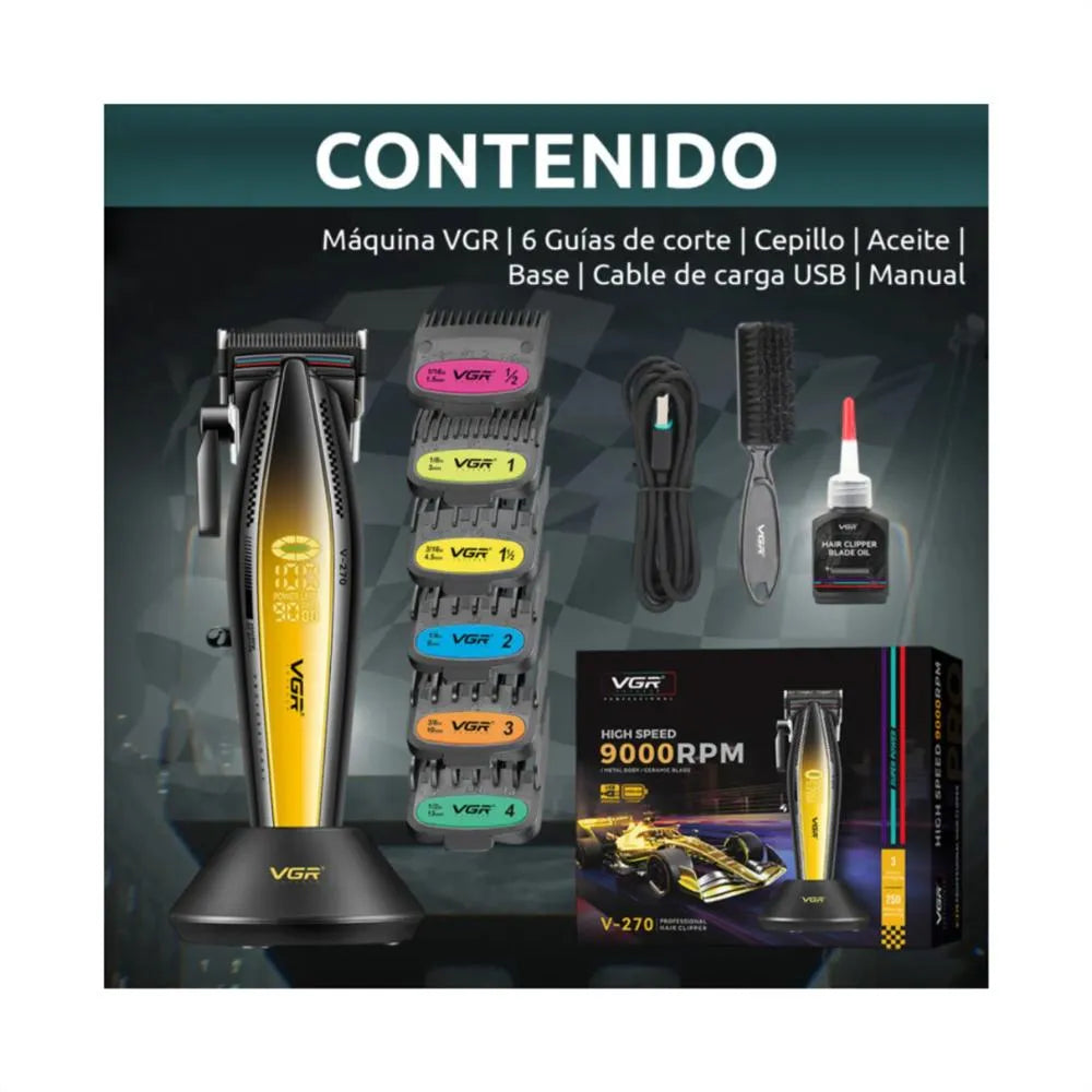 Máquina Cortadora De Pelo Profesional VGR V-270 – Patillera Trimmer Inalámbrica Cuerpo Metálico Pantalla LED
