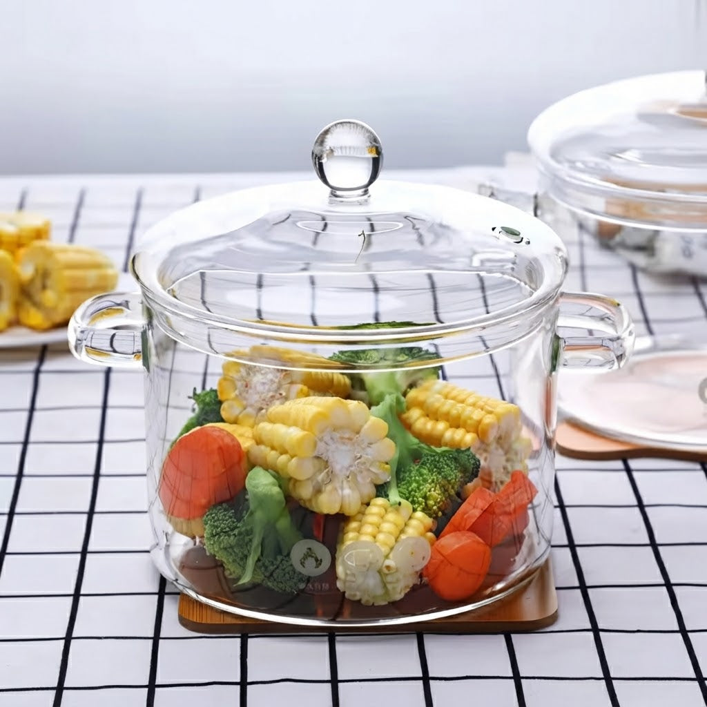 Olla De Vidrio Templado Transparente Con Tapa 1.5 Litros