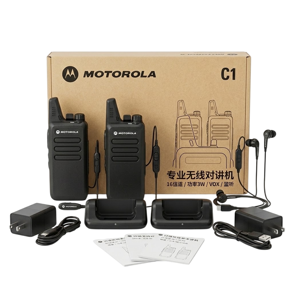 Combo 2 Radios de Comunicación Walkie Talkies Motorola C1 – Con Función VOX y Manos Libres Incluidos