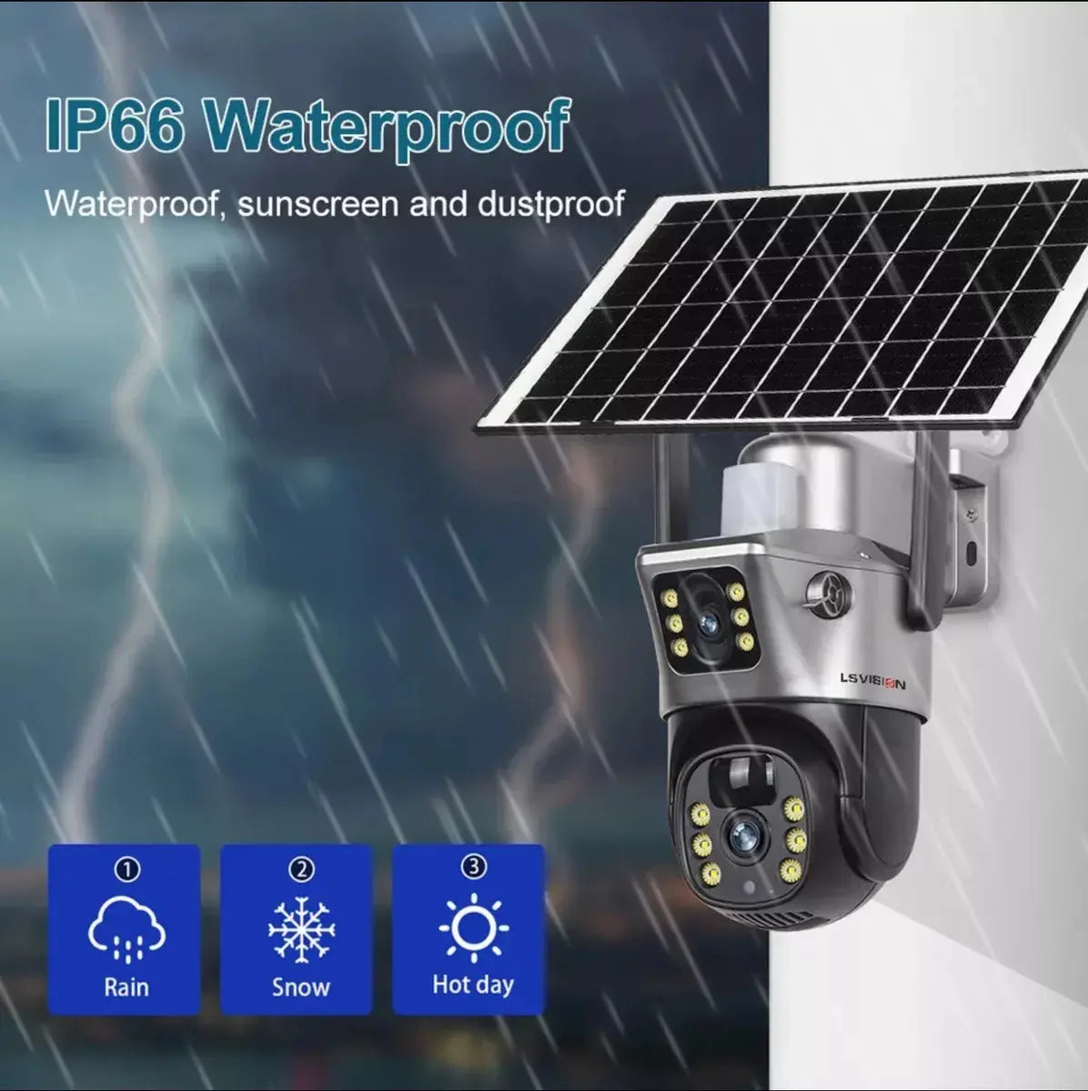 Camara De Seguridad Wifi Con Panel Solar Doble Lente Color Negro