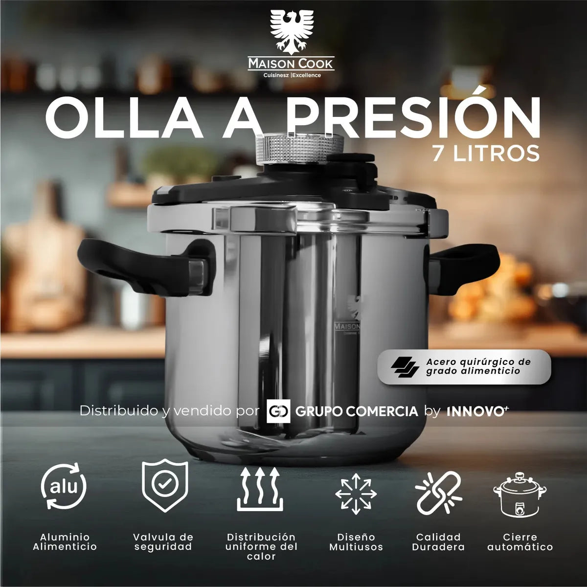 Olla a Presión Maison Cook 7L de Acero Quirúrgico – Gran Capacidad y Cocción Rápida