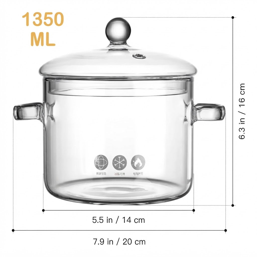 Olla De Vidrio Templado Transparente Con Tapa 1.5 Litros