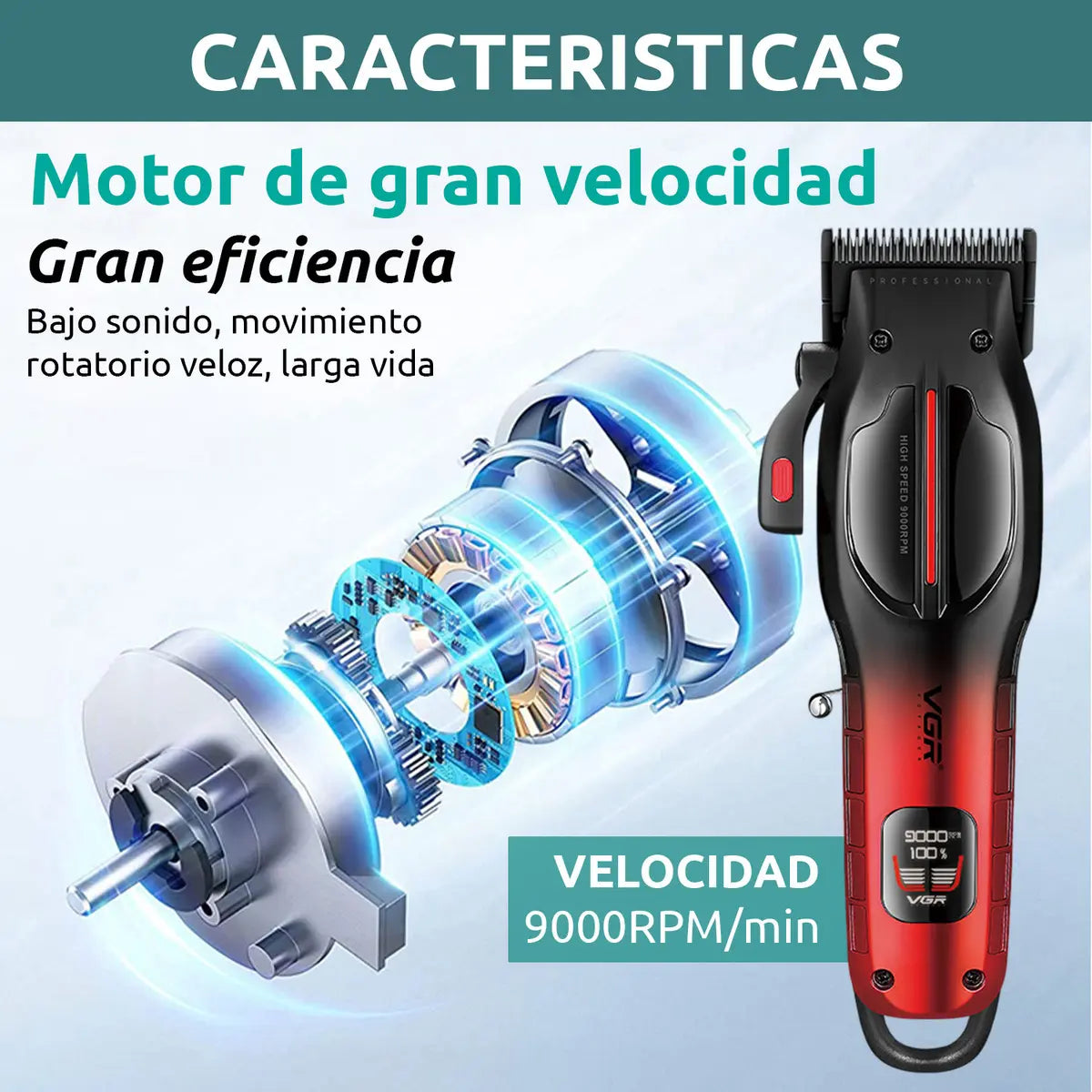 Máquina Cortar Pelo Vgr V-026 9000 Rpm Cuchilla Cerámica Dlc Color Rojo