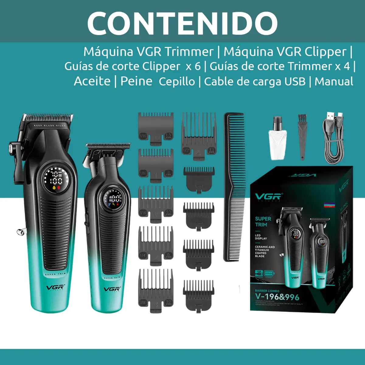 Cortadora De Pelo VGR Super Trim V-196 V-996 Verde Recargable