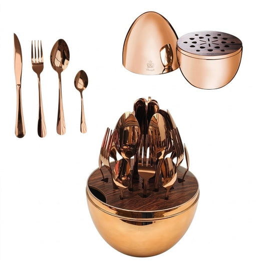 Juego De Cubiertos 24Pcs Acero Inoxidable Estuche Huevo Color Bronce