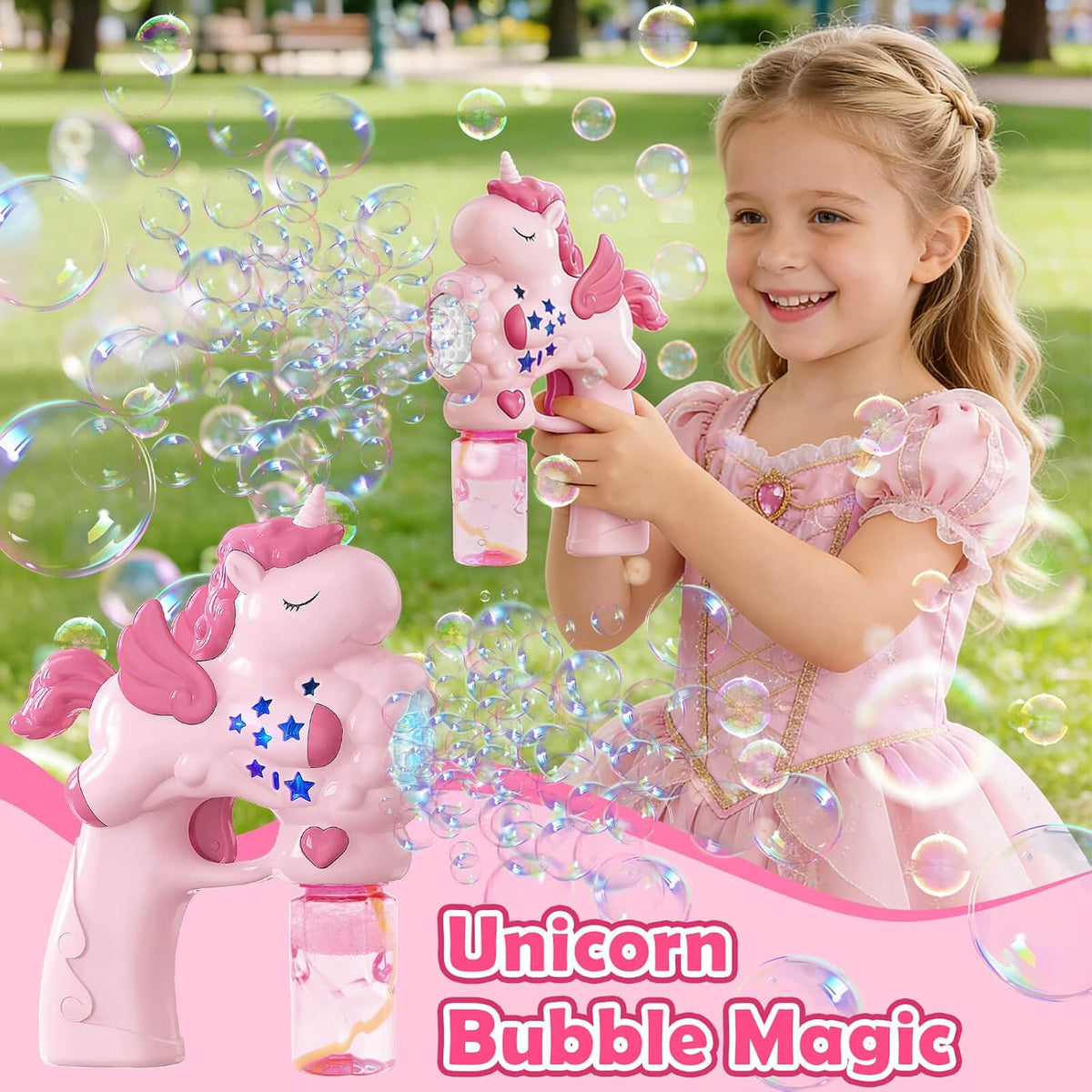 Pistola Burbujera Unicornio Con Liquido Burbujero + Bateria