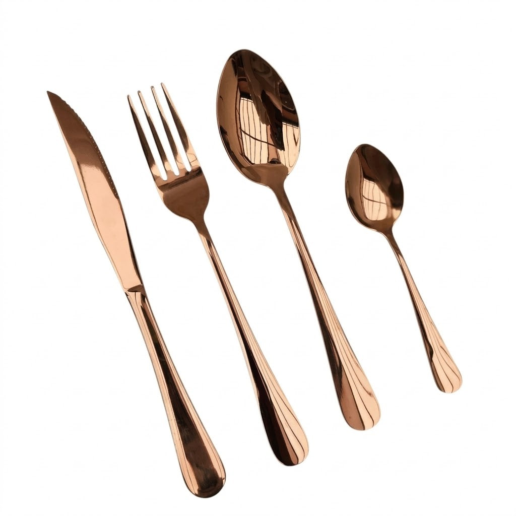 Juego De Cubiertos 24Pcs Acero Inoxidable Estuche Huevo Color Bronce