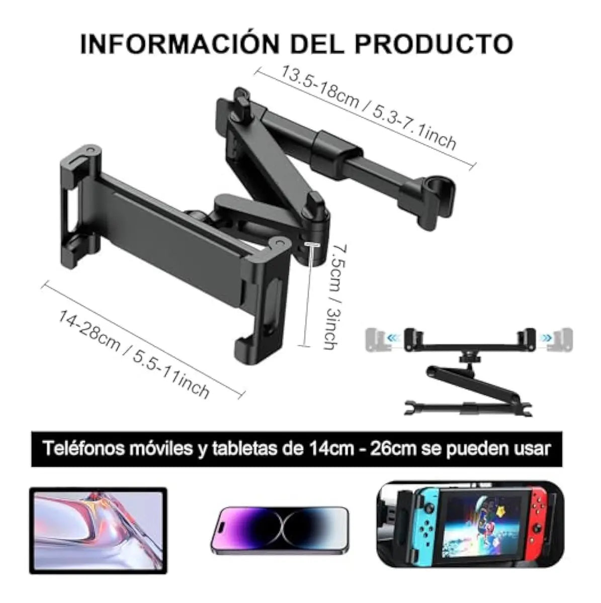 Soporte para Tablet de Auto MXSIMEDARBY con Pinza, 360° y Antivibración, para 4.7 a 12.9" en Asiento