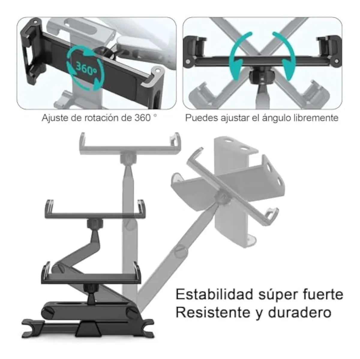Soporte para Tablet de Auto MXSIMEDARBY con Pinza, 360° y Antivibración, para 4.7 a 12.9" en Asiento