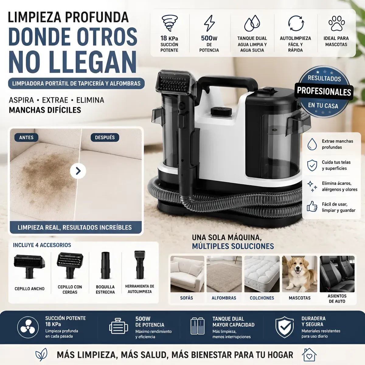 Hidroaspiradora De Muebles Tapiceria Colchones Quita Manchas