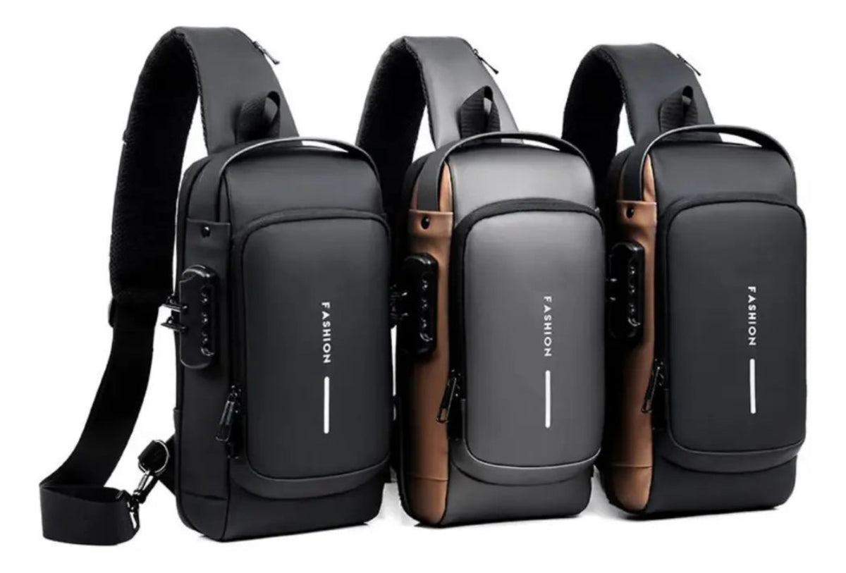 Cartera bandolera Fashion Manos Libres Con USB Canguro Antirrobo color negro