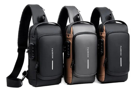 Cartera bandolera Fashion Manos Libres Con USB Canguro Antirrobo color negro