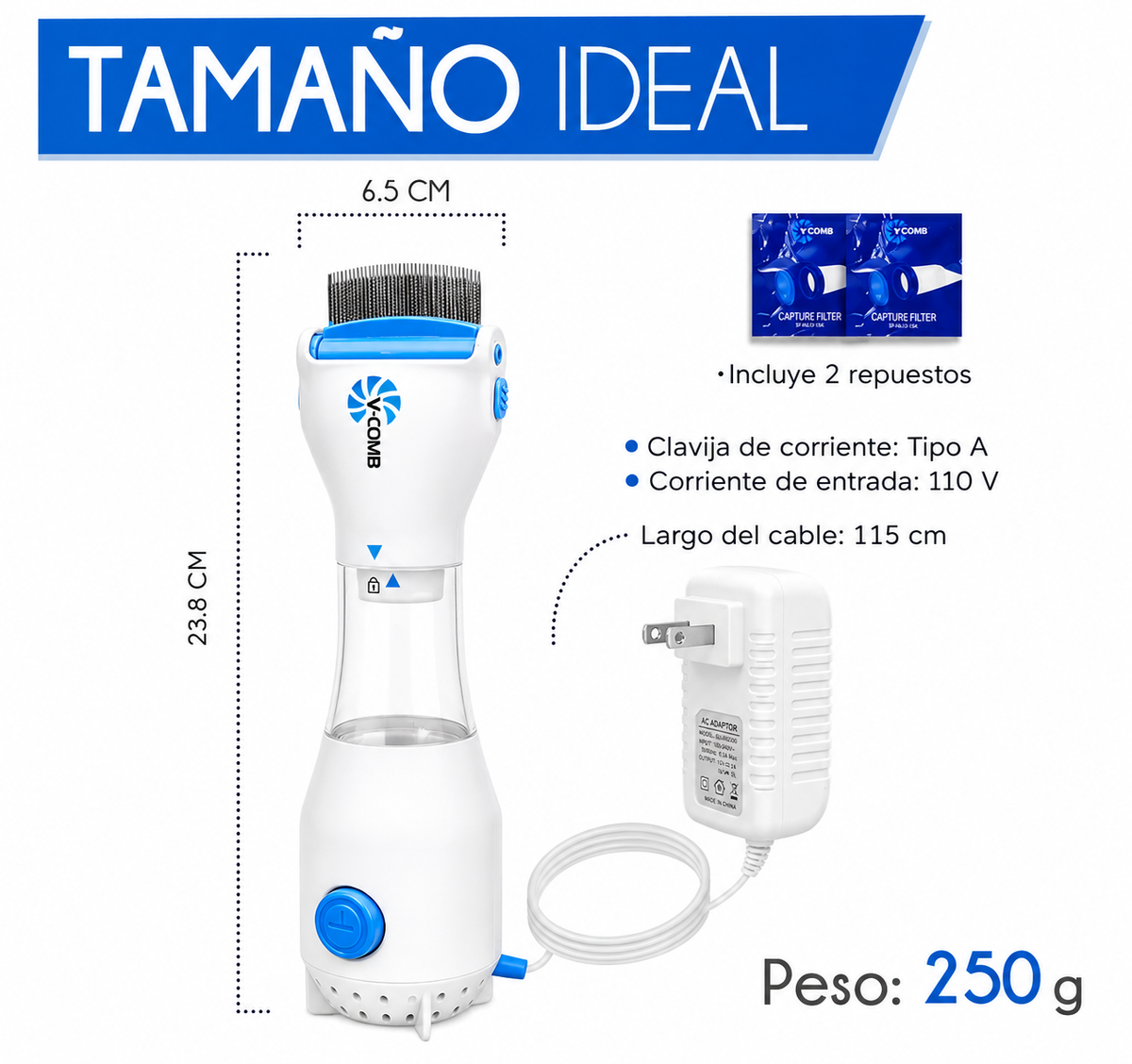 Aspiradora Peine Eléctrico Removedor de Piojos Y Liendres V-COMB | 110V