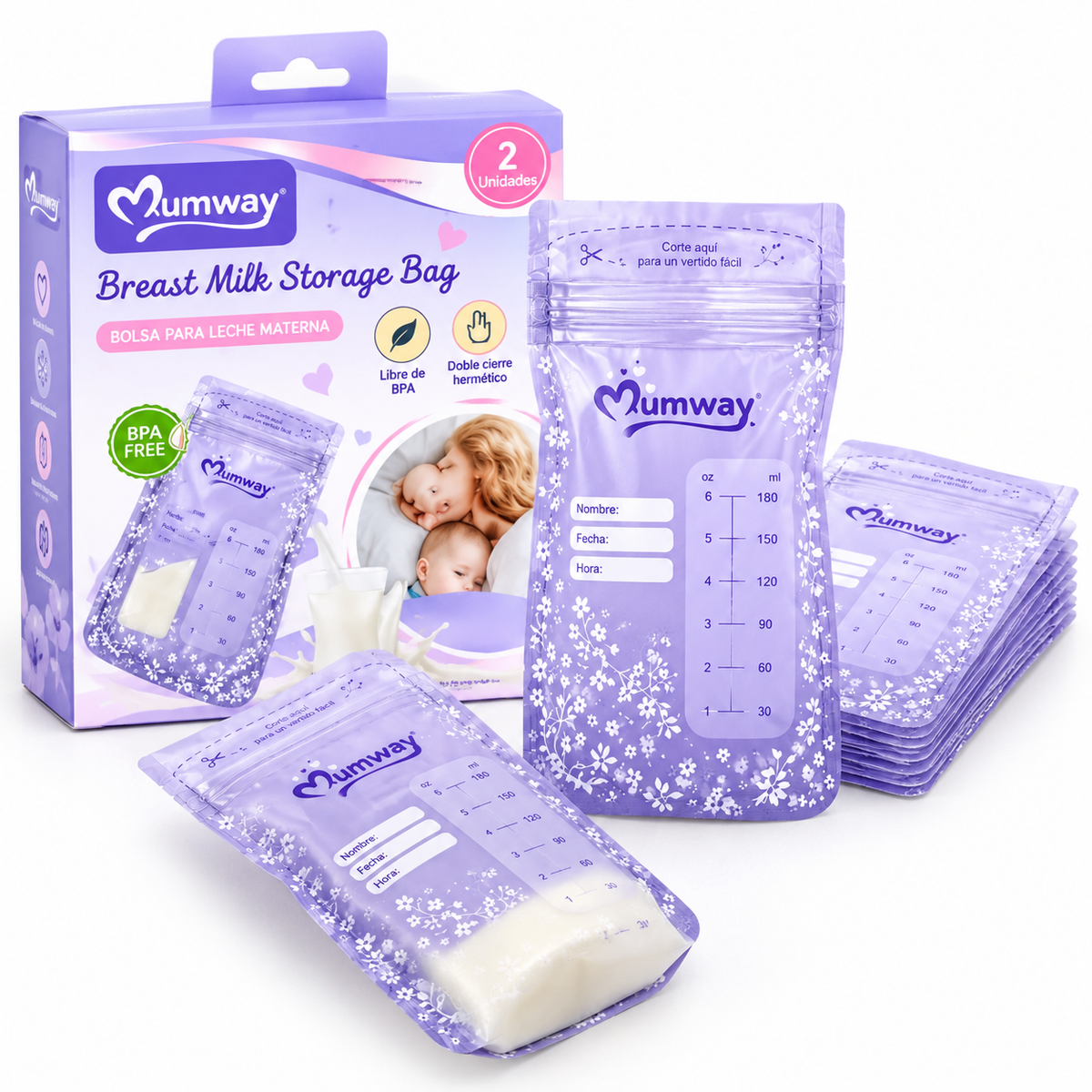 Bolsas Para Almacenar Leche Materna 180 Ml X 2 Unidades