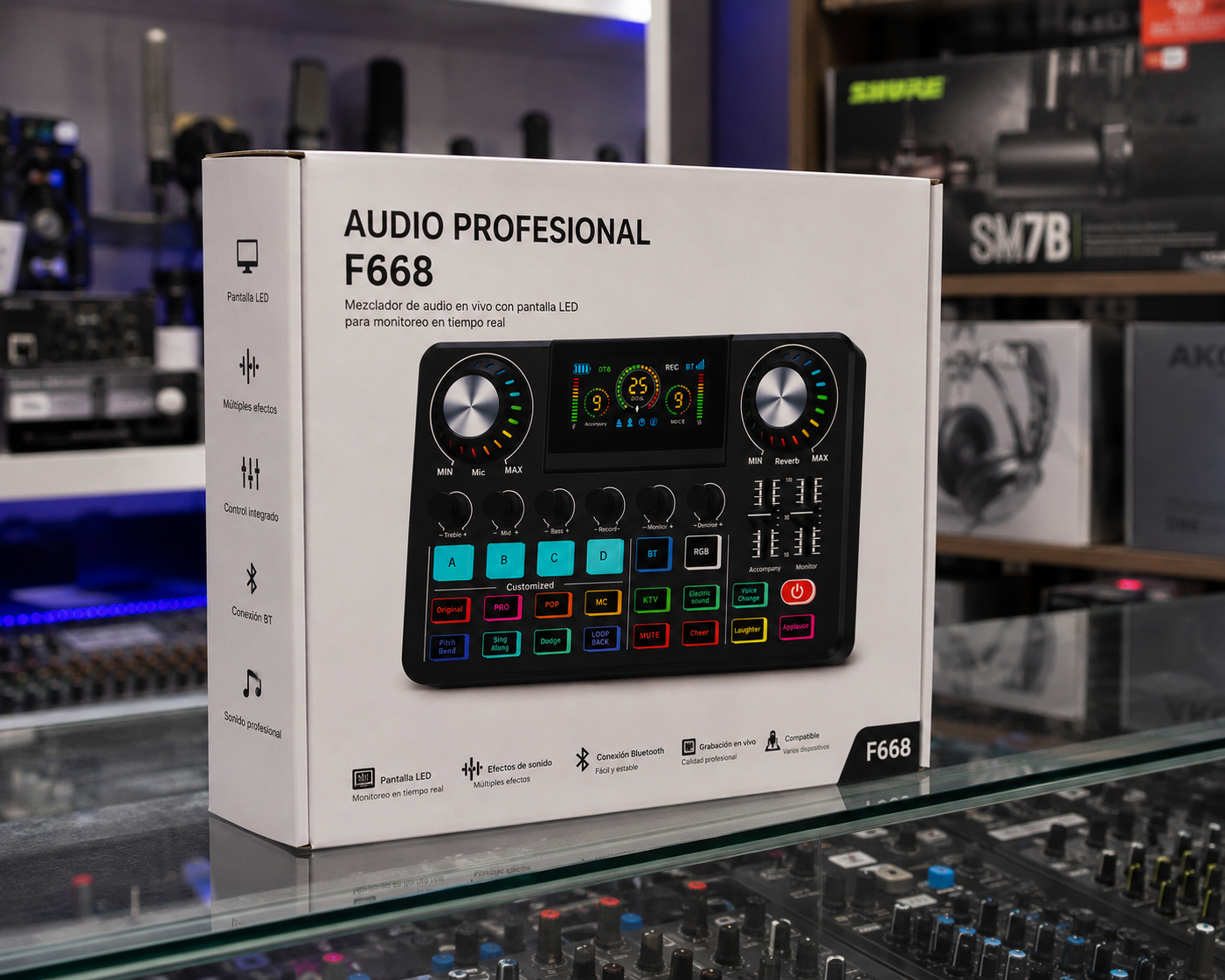 Tarjeta de Sonido Profesional F668 para Streaming, Podcast y Grabación