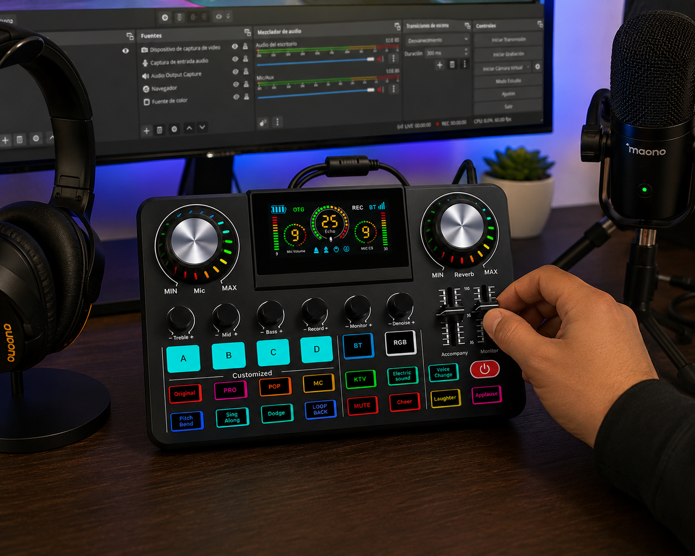 Tarjeta de Sonido Profesional F668 para Streaming, Podcast y Grabación