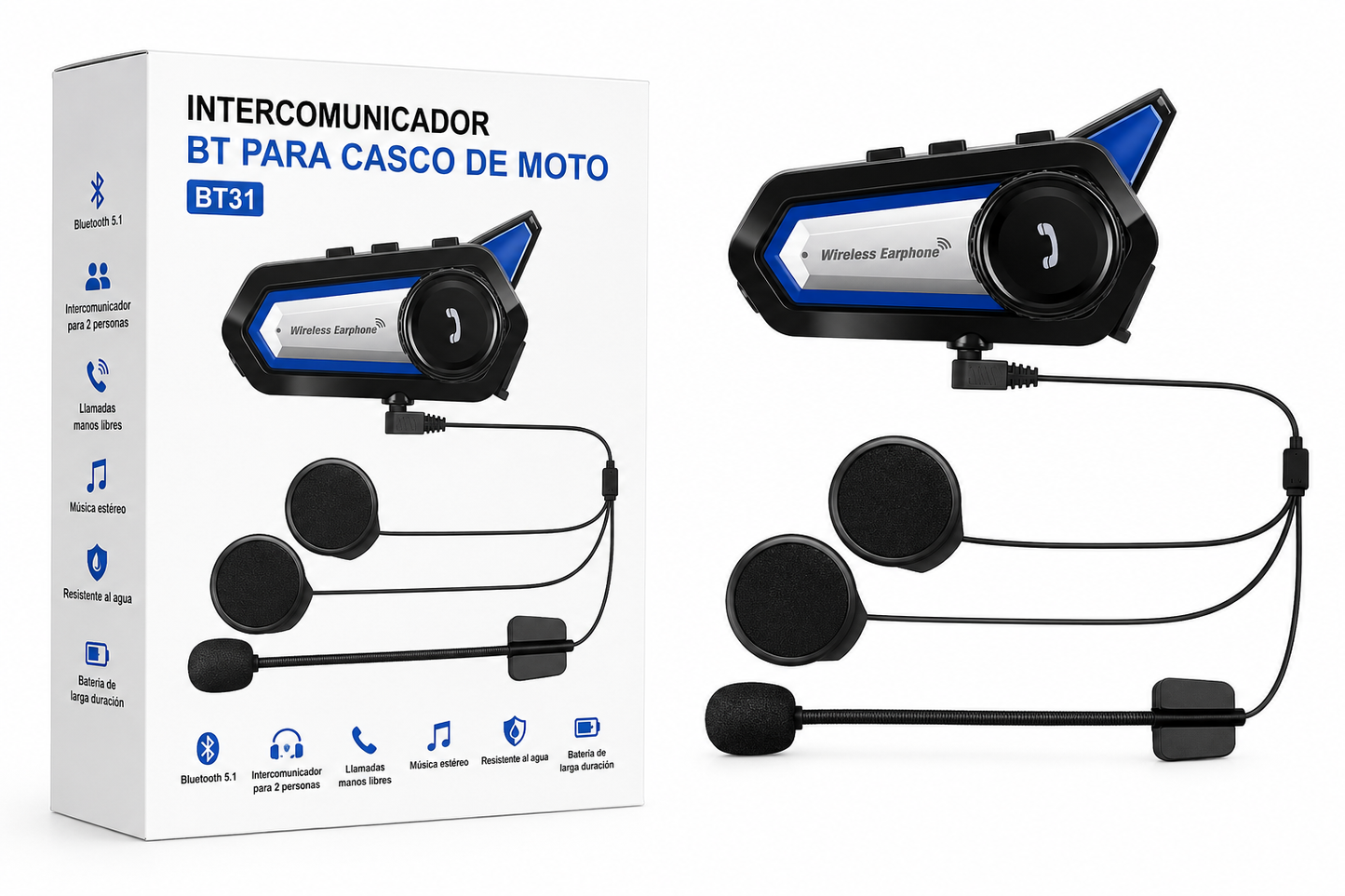 Intercomunicador Bluetooth BT31 para Casco de Moto con Reducción de Ruido