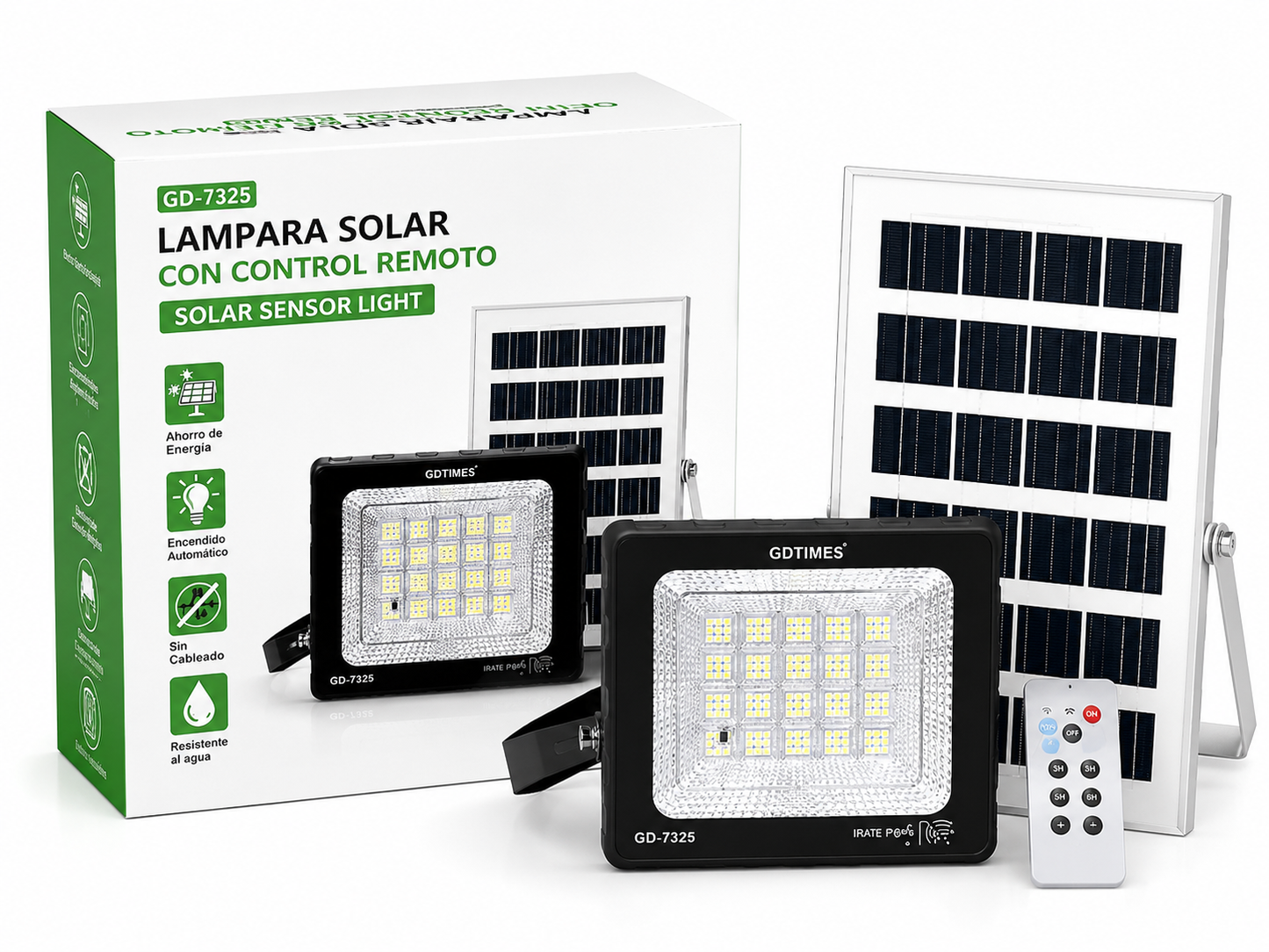 Reflector Solar LED GD-757 200W con Control Remoto e Iluminación Exterior